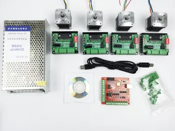 

CNC mach3 USB 4 Axis Kit, 4pcs TB6560 driver+ mach3 USB stepper motor controller board+ 4pcs nema17 stepper motor +power supply