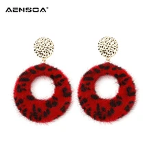 

AENSOA Vintage Leopard Leather Statement Earrings For Women 2018 Hollow Out Circle Fur Round Drop Earrings Women Party Jewelry