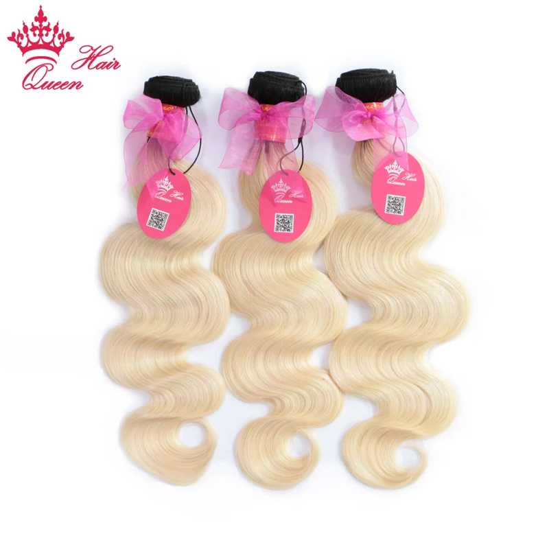 Queen hair Products Омбре бразильские объемные волнистые пучки сделки 3 шт #1B/613 Омбре блонд Remy человеческие волосы для наращивания 12-20 дюймов