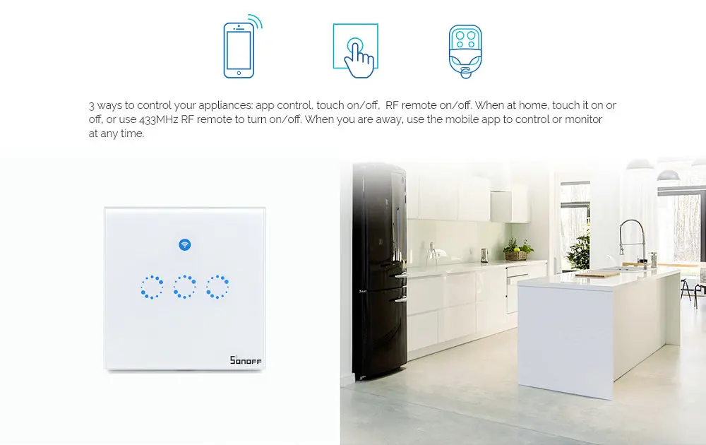 Sonoff T1 умный переключатель EU/UK WiFi RF/APP/Touch управление настенный светильник переключатель 1/2/3 банды настенный сенсорный светильник переключатель умный дом