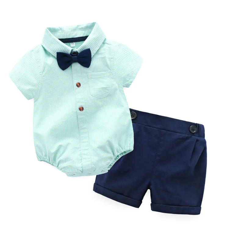 

2019 Gentleman Baby Boy Clothing Sets cotton baby striped bodysuits +shorts+bow tie Suit short Sleeve Kids Boy Sets kids clothes