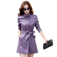 Высокое качество овечья кожа осенне-Весенняя кожаная куртка новая женская тонкая талия плюс Leather кожаная куртка Женский воротник-стойка A869