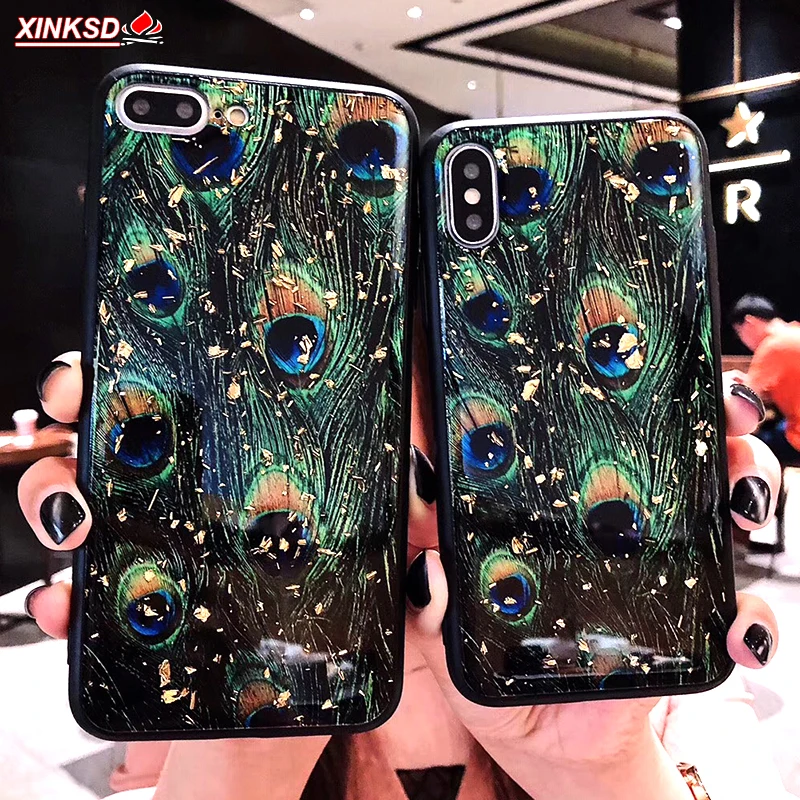 

3D Dye Peacock feather Phone Case For iPhone 6 6S 7 8 plus X XR XS Max Fashion Glitter Soft Silicone Case Fundas Capa Back Cover