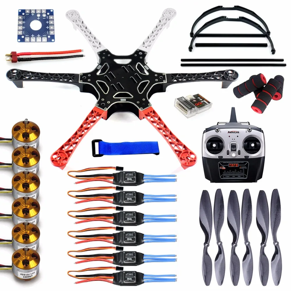 

F550 DIY Drone FlameWheel Kit With QQ ESC Motor Carbon Fiber Propellers + RadioLink 8CH TF8FB TX RX+Tall Landing Skid PTZ FPV