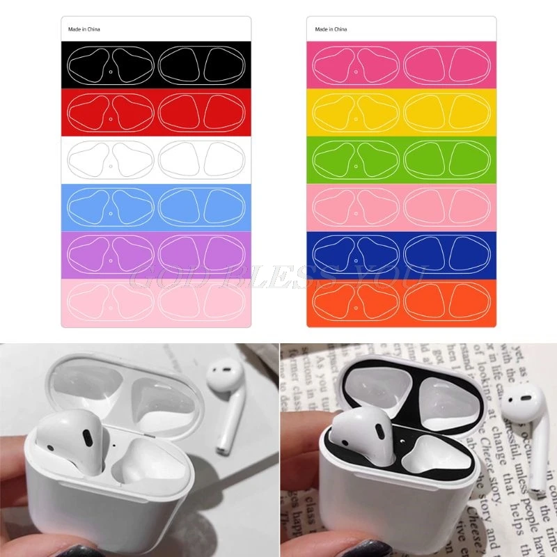 

6 Pairs Colorful Protective Sticker Case Skin Dust-proof Dust Guard for Apple Airpods Earphones Charging Box