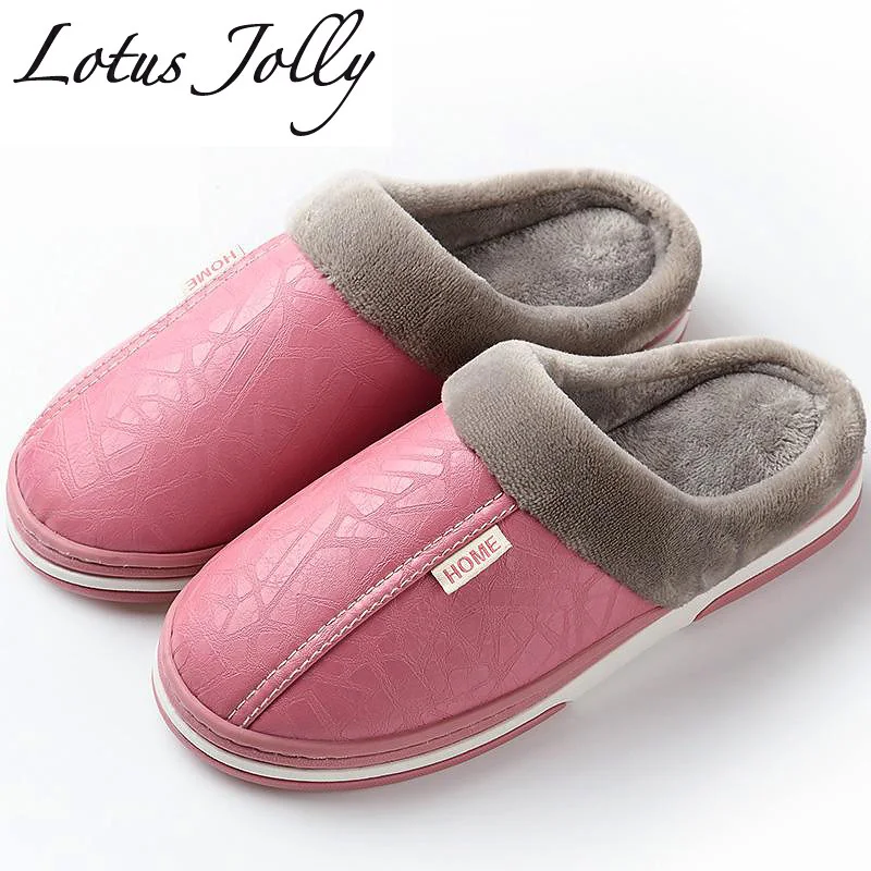 preço 2018 Mulheres Chinelos de Pelúcia Inverno Casa Quente Chinelos Interior Amantes Ao Ar Livre Sapatos de Couro Pu Mulheres Casal Zapatillas Mujer