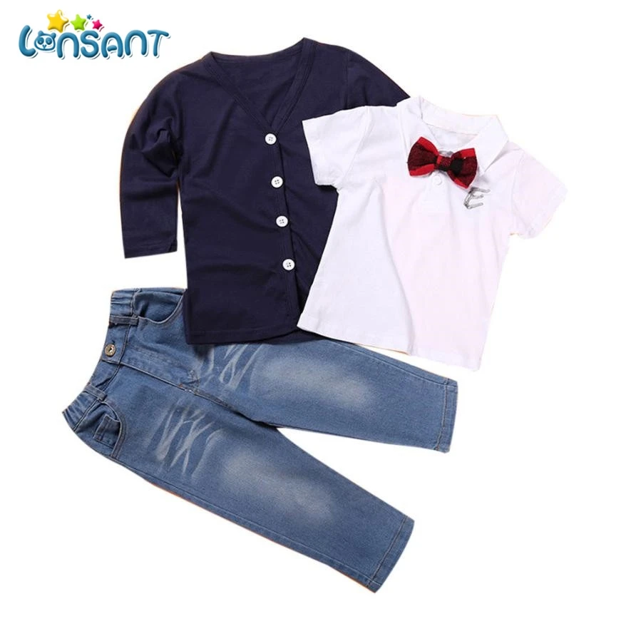 

LONSANT Fashion Conjunto Menino Handsome Kids Clothes Set Baby Boys Long Sleeve T-Shirt Tops + Coat + Pants 3Pcs Dropshipping