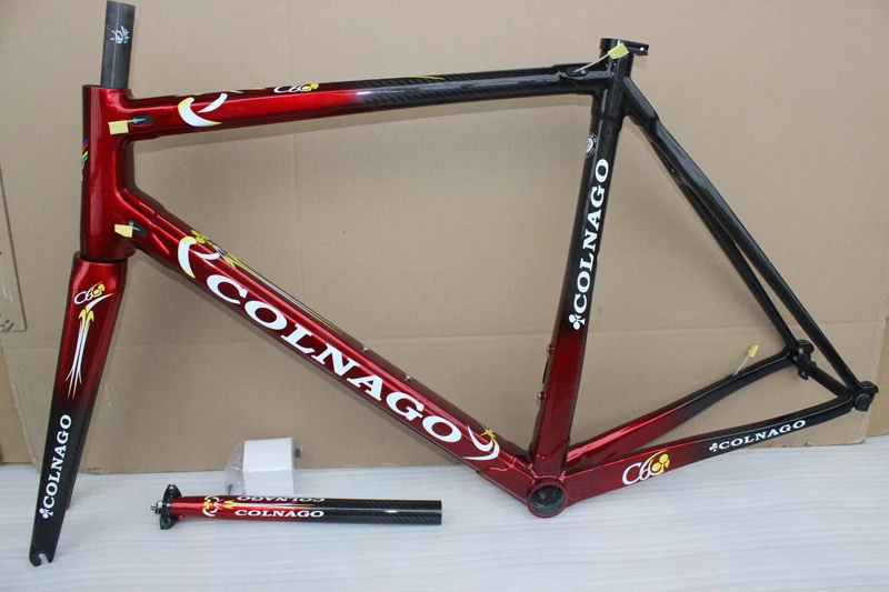 C611 красная черная карбоновая рама Colnago C60 для дорожного велосипеда блестящая
