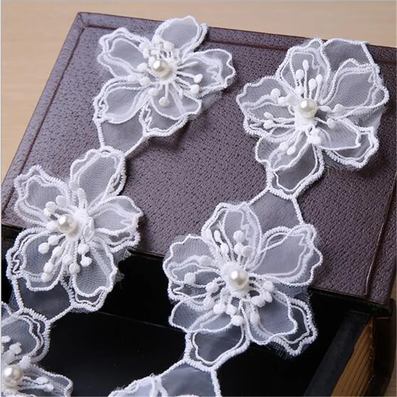 20Pcs-Beautiful-ivory-Pearl-Lace-Applique-Flower-Sewing-Trims-DIY-Craft ...