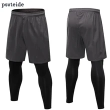 Psvteide мужские брюки 2 в 1, компрессионные брюки, брюки для йоги, леггинсы для бега для мужчин, спортивные обтягивающие брюки, штаны для упражнений