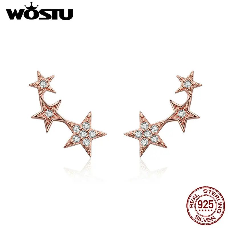 Женские сверкающие серьги гвоздики WOSTU из стерлингового серебра 925 пробы