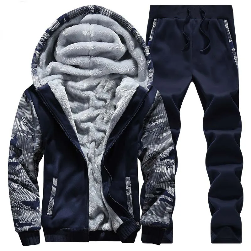 OLOEY Winter Sport Suit Warm Velvet Casual Men Sportwear Sets Thickening Track Suits Hoodie Sweat Suit Tracksuit Set Plus Size