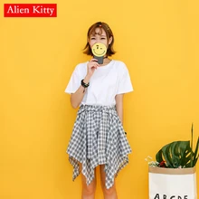 Юбка-миди из двух предметов с изображением инопланетянина Китти для девочек; сезон весна-лето; юбка в клетку в стиле ретро; короткие юбки в клетку; женские Faldas; 4 цвета
