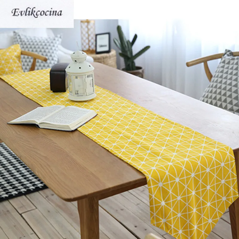 Желтая Геометрическая настольная дорожка Decoracion Mesa Hogar из хлопка и льна Chemin De table Tafelloper вечерние свадебные украшения