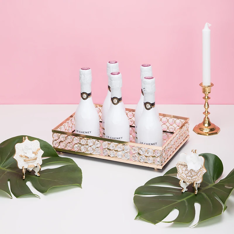 

Gold rectangle Storage tray crystal cupcake plate wedding cake table decoration party decoration tools receive plate for dessert
