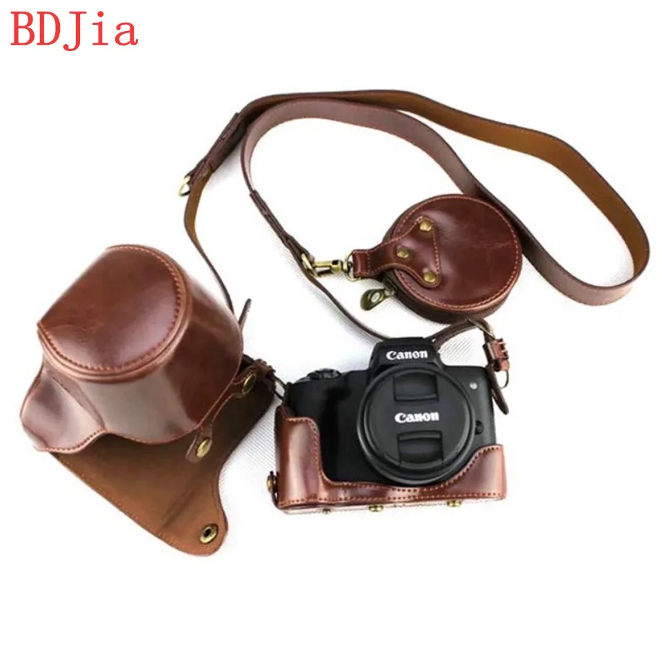 Роскошный кожаный чехол для камеры Canon EOS M50 EOS Kiss M(15-45 объектив) сумка для камеры из искусственной кожи с отверстием для батареи+ ремень