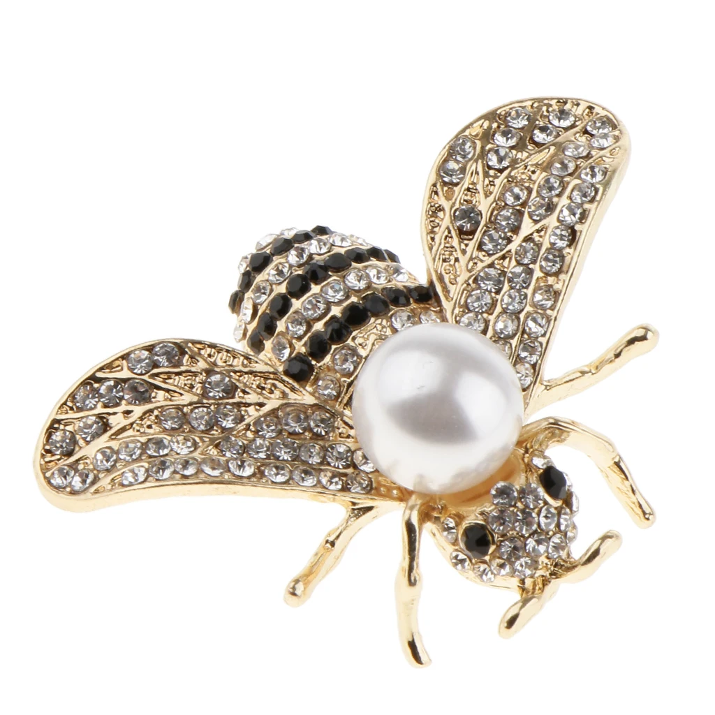 Handmade Pearl Rhinestone Honeybee Brooch Insect Lapel Pin Boutonniere Pendant Lapel Scarf Pin