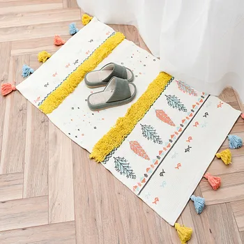 

Nordic style multi-function 3D pattern cotton knitting rug with tassels ,decoration bedside rug,cotton bathroom mat S08