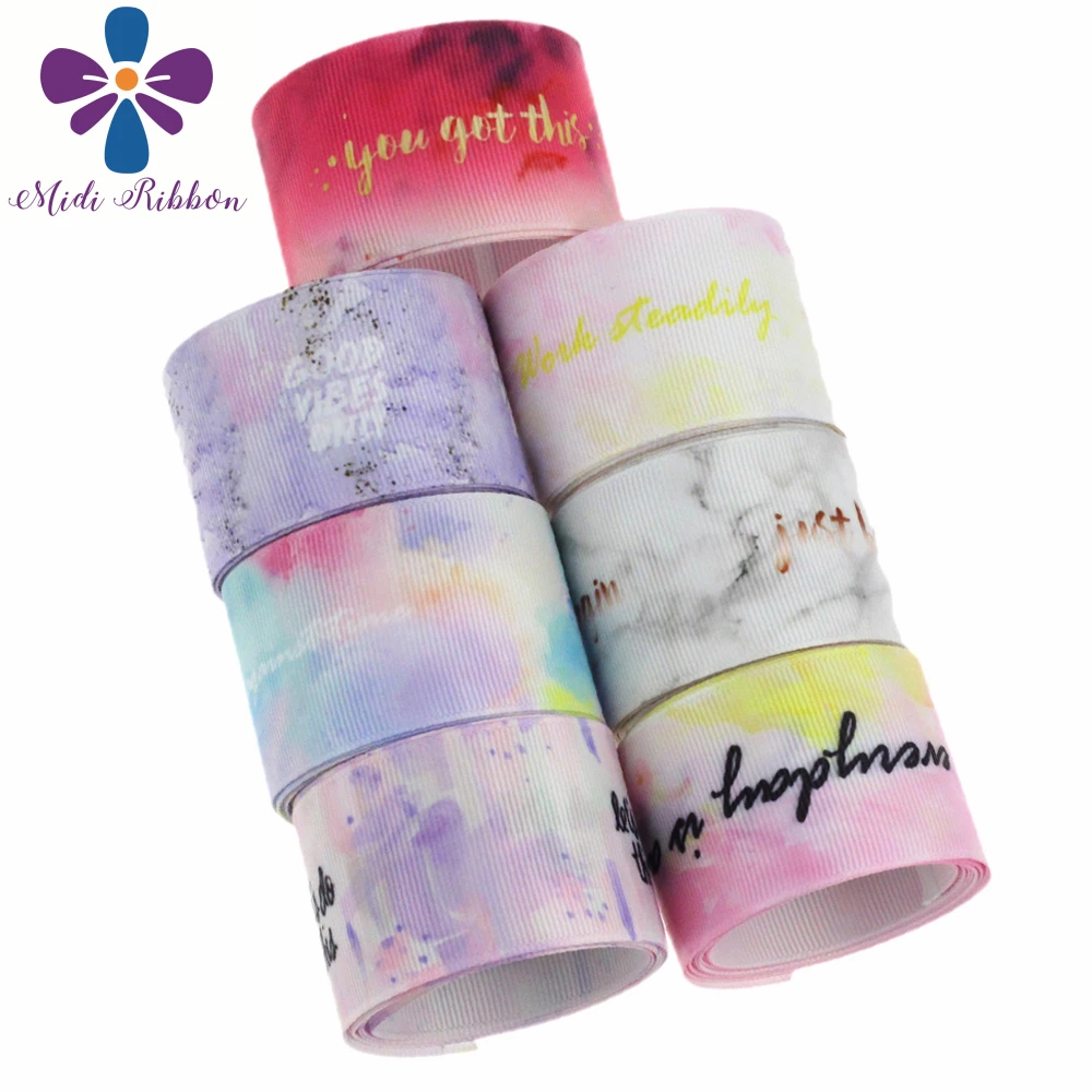 

16mm-75mm Words Series Gradient Color Galaxy Patterns Printed Grosgrain/Elastic Ribbon DIY Party Hair Band Making 50yards/roll
