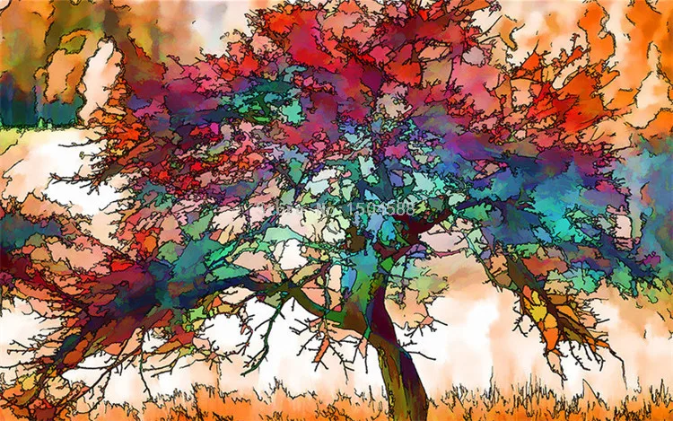 3D обои Современное Абстрактное Искусство красочное дерево фото Настенная роспись ресторан кафе бар Настенные обои креативный Декор Papel фрески