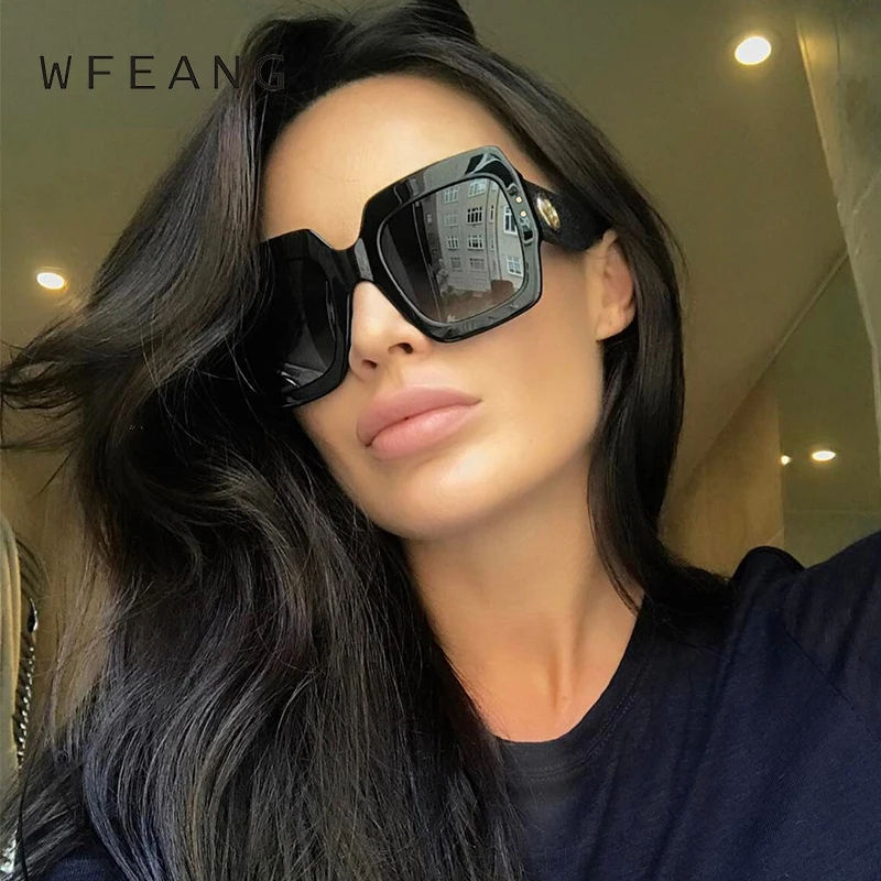 

WFEANG Oversized Square Sunglasses Women 2019 Retro UV400 Brand Designer Multi-color Female Sun Glasses de soleil UV400