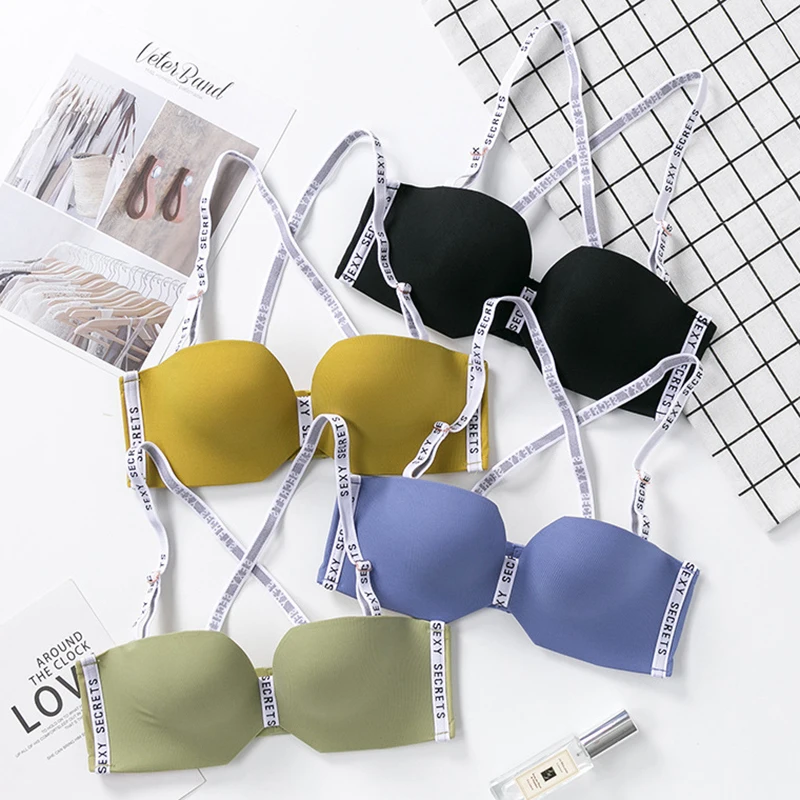 

New Fashion Women Underwear Set Push Up Letter Shoulder Padded Lingerie Set Sexy Wireless Sportswear Bra And Panties Sets