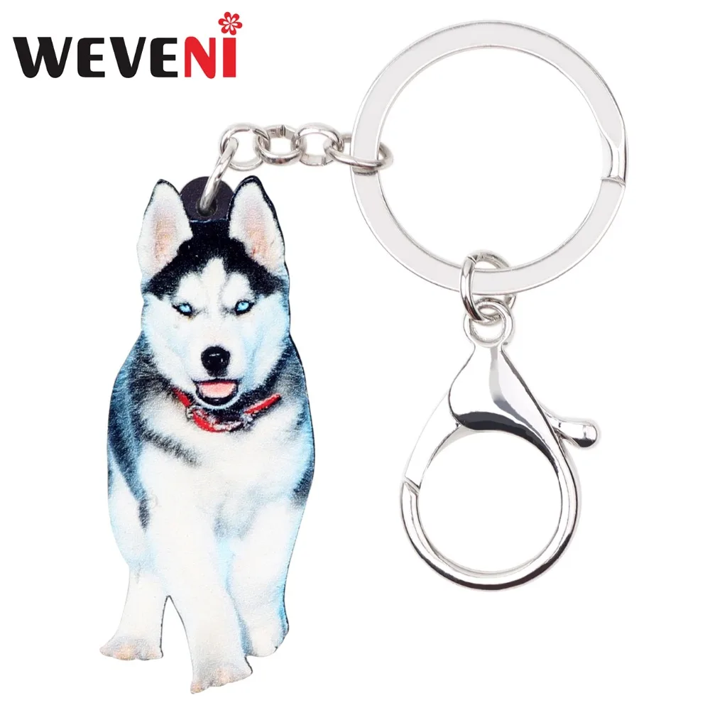 

WEVENI Acrylic Siberian Husky Dog Key Chains Keychain Rings Novelty Animal Jewelry For Women Girls Pendant Car Charms Wholesale