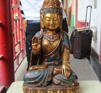 

23 Chinese Buddhism Bronze Cloisonne Guanyin Kwan-yin Bodhisattva Buddha Statue