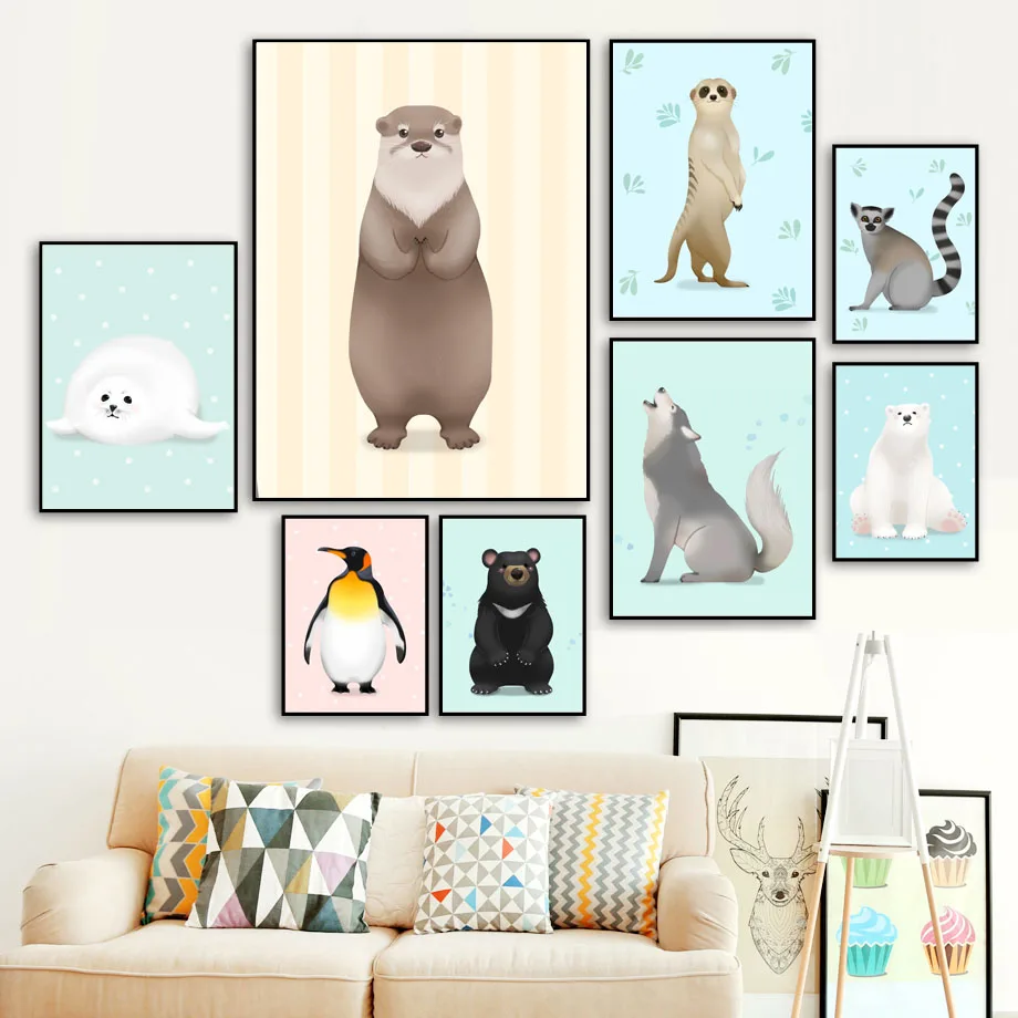 Cartoon Penguin Bear Sea Lion Animal Nordic Posters And Prints Wall Art Canvas Painting Nursery Wall Pictures Kids Room Decor