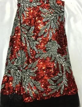 

Newest arrival L2386-1 Beautiful water solubility fabric RED SILVER sequins Fashionable bright beautiful African lace fabric