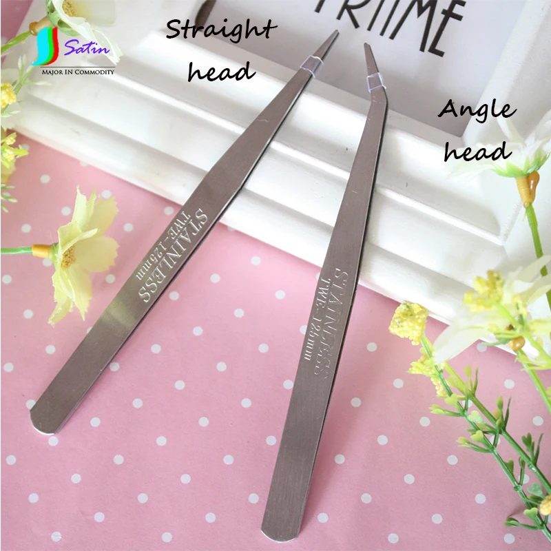 Angle Straight Head Stainless Steel Tweezers Pick Up Tools DIY Sewing