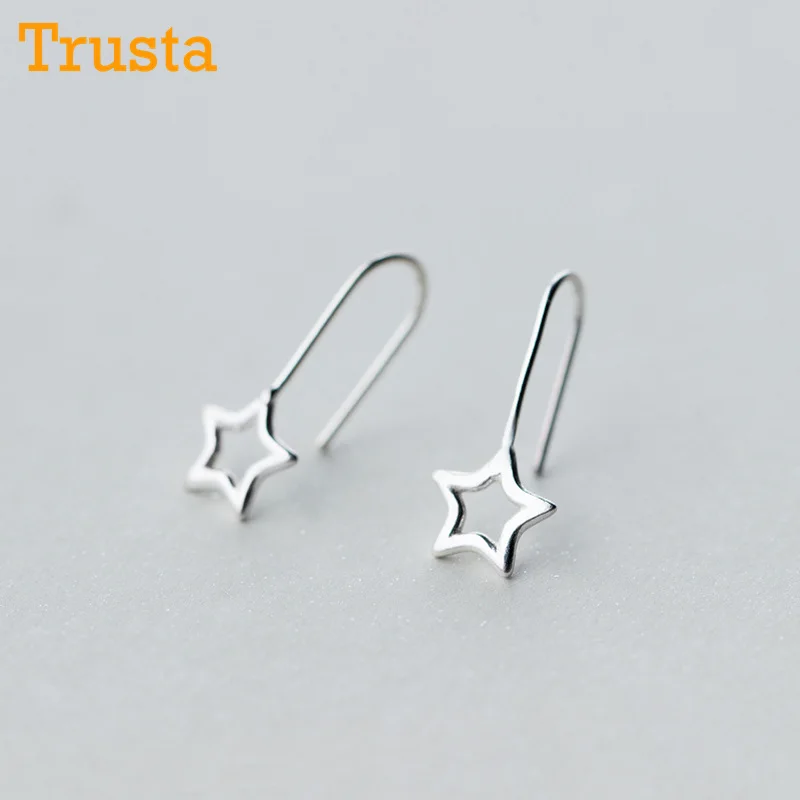 

Trusta 2018 New Women's 100% 925 Sterling Solid Silver 10mmX24mm Hollow Star Stud Earrings Girl Lady Xmas Gift DS374