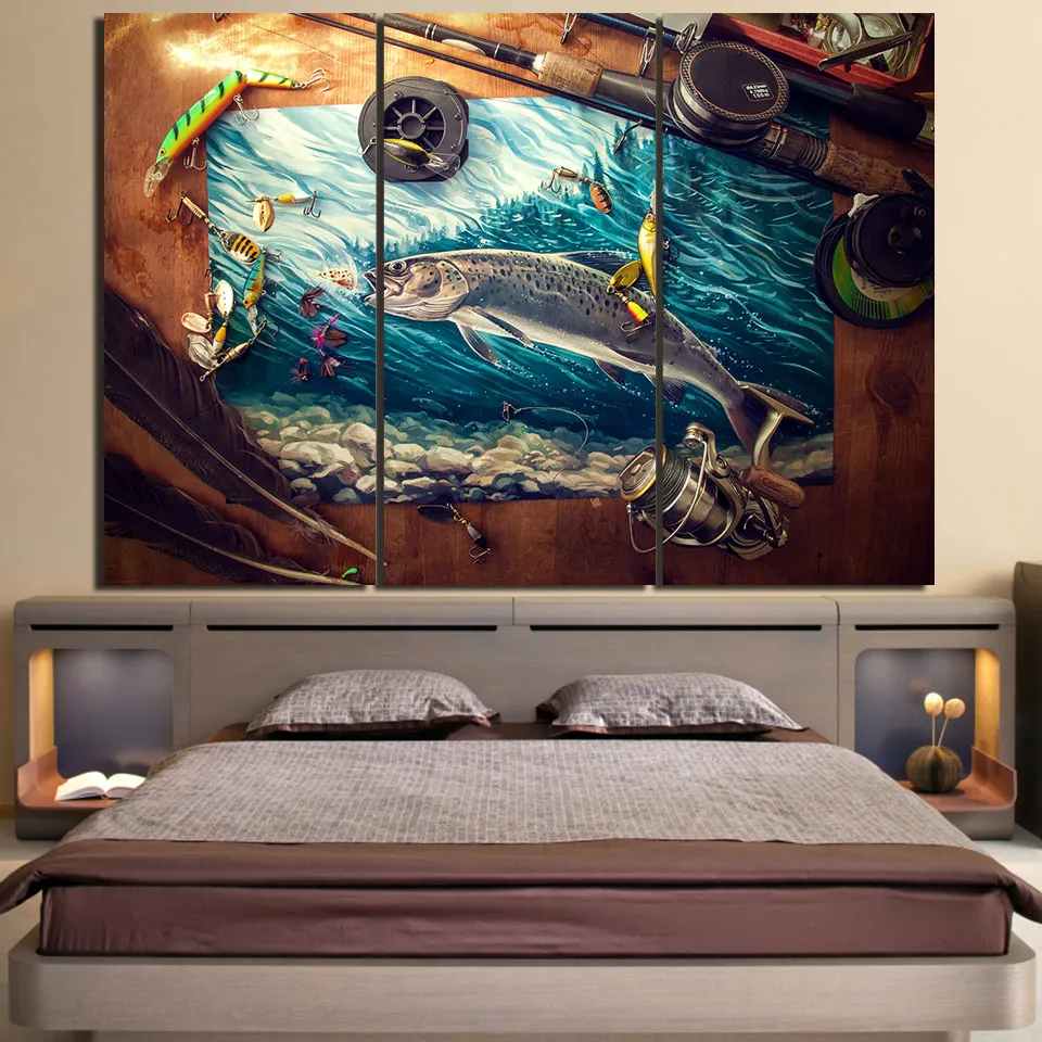 Домашний декор HD принты холст настенные художественные картины 3 шт. Удочка тунец синий океан картины гостиная рыба плакаты рамки