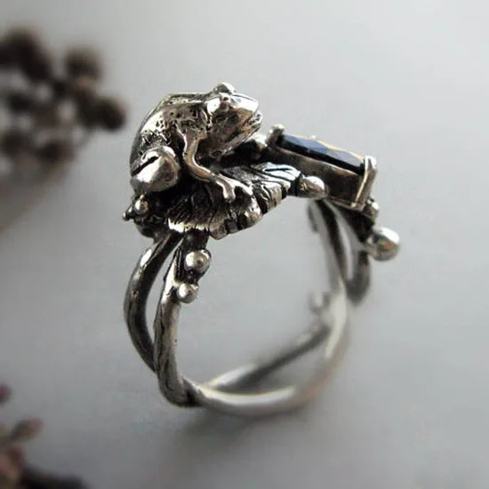 frog lotus vintage silver rings for women 3