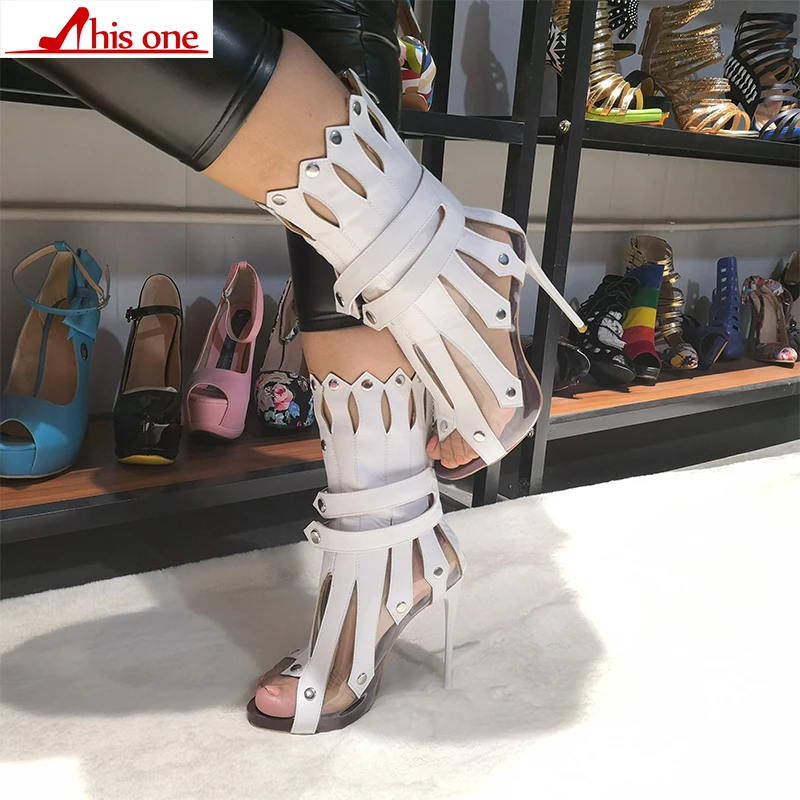 

2019 New Desiger Sexy Women Sandals Hollow out Strap High Heels Strip cropping, rivets Wedding Pumps Sandals puls size 35-47