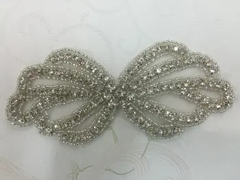 

DHL FREE fashion long flower bridal trimmings clear crystal rhinestone applique hotfix for wedding belt sash accessory