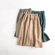 Футболка из чистого льна филиал длинная полуплатье ничего не карман. 9049 h 190609