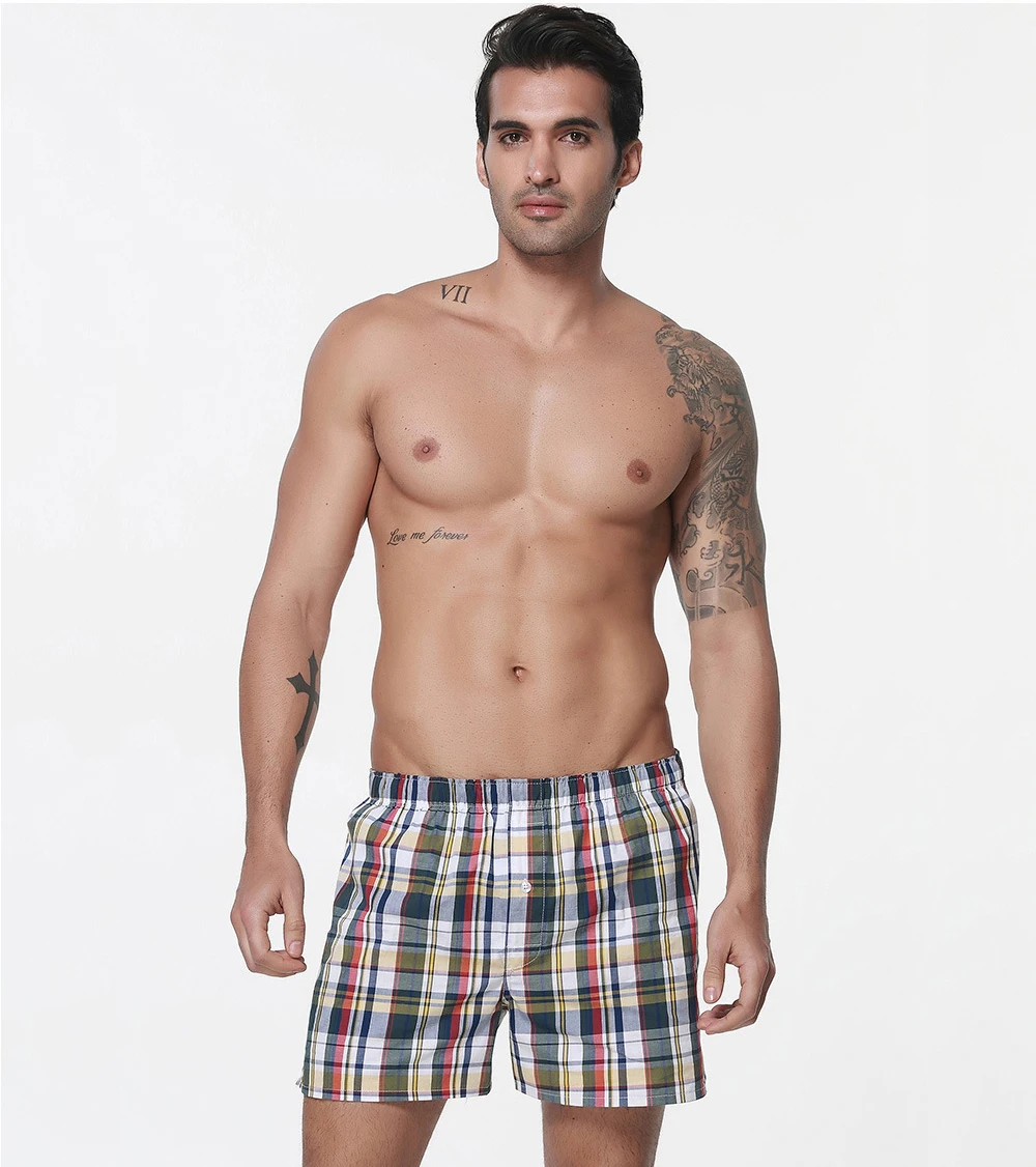 Brand Loose Plaid Cotton Men's Underwear Boxer Shorts High Quality Mens Leisure Lounge Home Wear