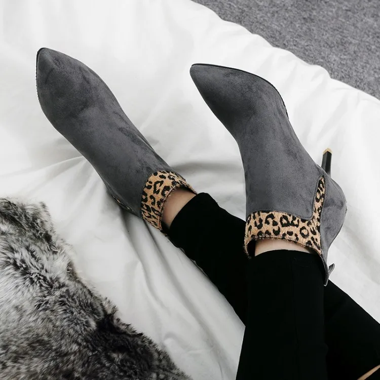 

Big Size 11 12 13 14 15 16 Suede pointed high heel short boots side zipper color matching short-barrel fashion boots
