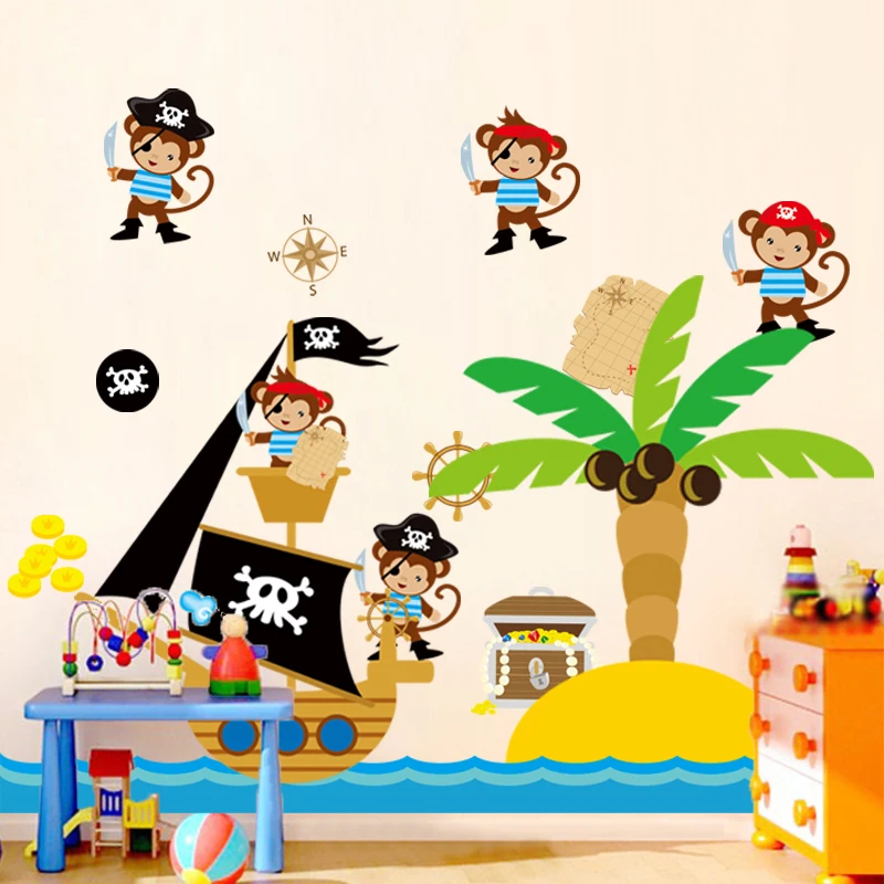 

Monkey Pirates Wall Stickers Decal Decor Jungle Children Boys Nursery Poster Free Shipping d991