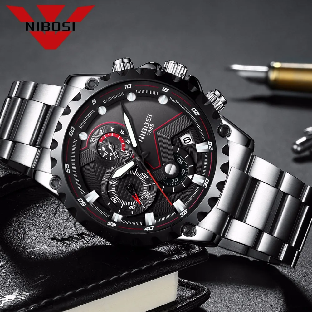 

NIBOSI Men's fashion Large Face Dial Leisure Quartz Watch Men's Military Waterproof Outdoor Sports Wristwatch Relogio Masculino