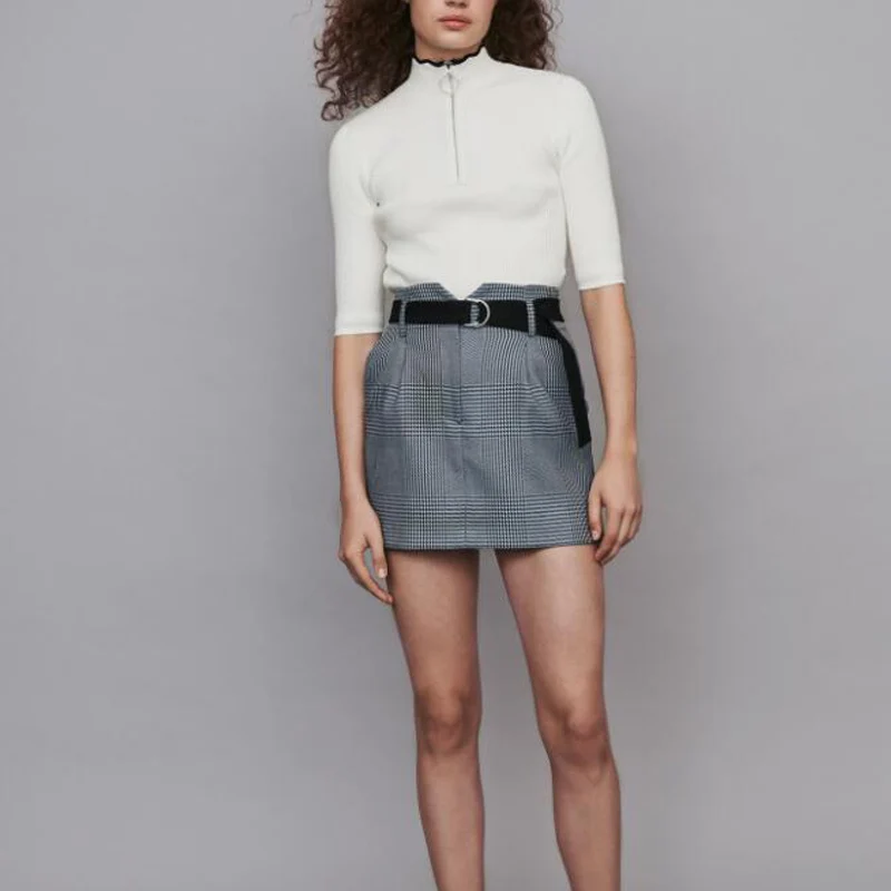 

Women Skirt Zoar Dancer 2019 Fall Winter England Style Buckle Belt Wrinkled Skirt