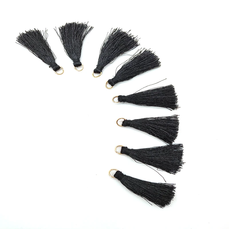 Wholesale 10 Pcs Silky Handmade Soft Craft Mini Tassels with Loops for Jewelry Making, DIY Projects, Bookmarks Accessories - Цвет: Black