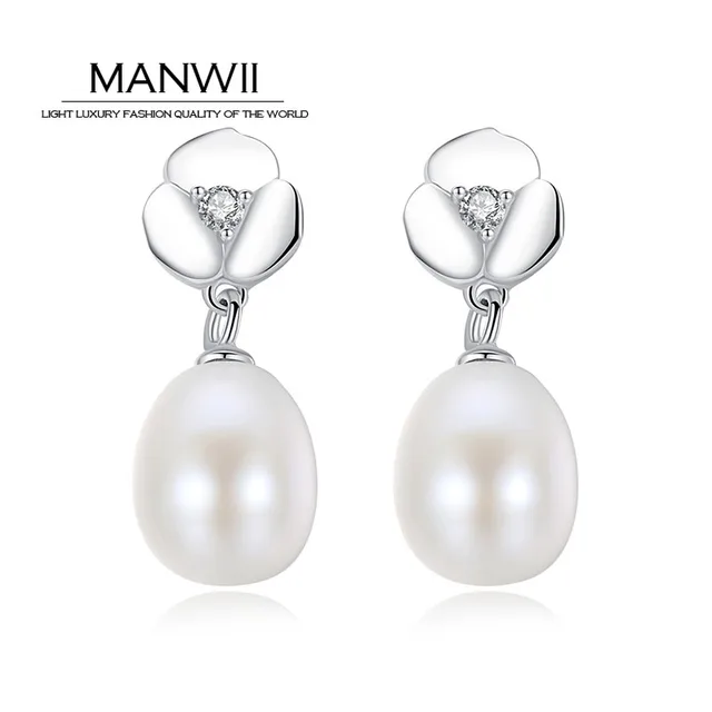 Manwii S925 Sterling Silver Stud Earrings Natural 7 8mm Pearl Manwii S925 Sterling Silver Stud Earrings Natural 7 8mm Pearl Anti Allergy Temperament Women