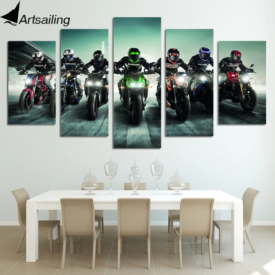 

5 panel HD Printed Motorcycle Motorsport 5ps picture painting wall art children's room decor poster canvas Free shipping/up-1036