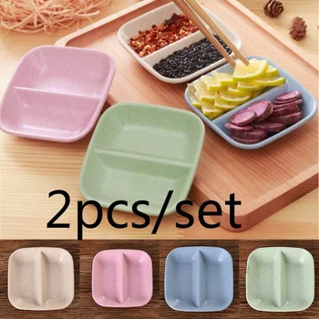 

2pcs Wheat Straw Seasoning Dish Multi-purpose Drain Dish Calvings Sauce Vinegar Tableware Dinner Plates Sauce Dip Dish
