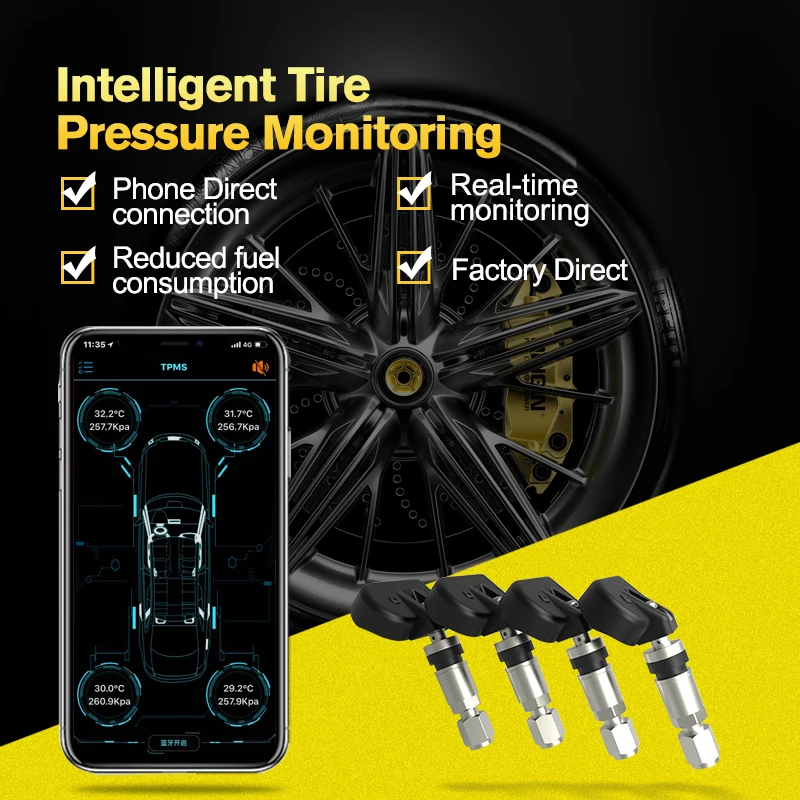 

Nulaxy TPMS Bluetooth Low Energy App Display Car Tire Pressure Monitor System 4 Internal Sensors Suitable for iOS / Android