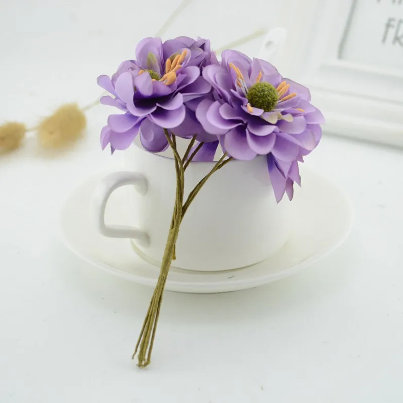 6 шт. цветок вишни поддельные шелковые недорогие искусственные цветы для дома Свадебные украшения автомобиля ручной работы Подарочная коробка голова венок - Цвет: purple
