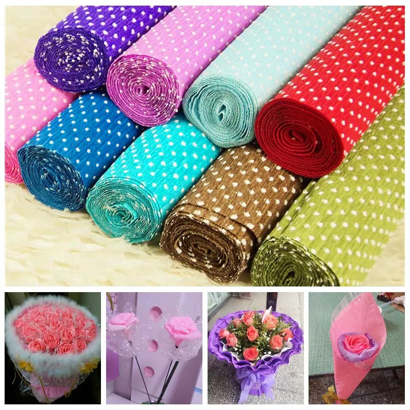 

1Pc 50*250cm Polka Dots Flower Wrapping Crepe Papers DIY Crinkled Paper Making Packaging Materials Wedding Decor Party Supplies