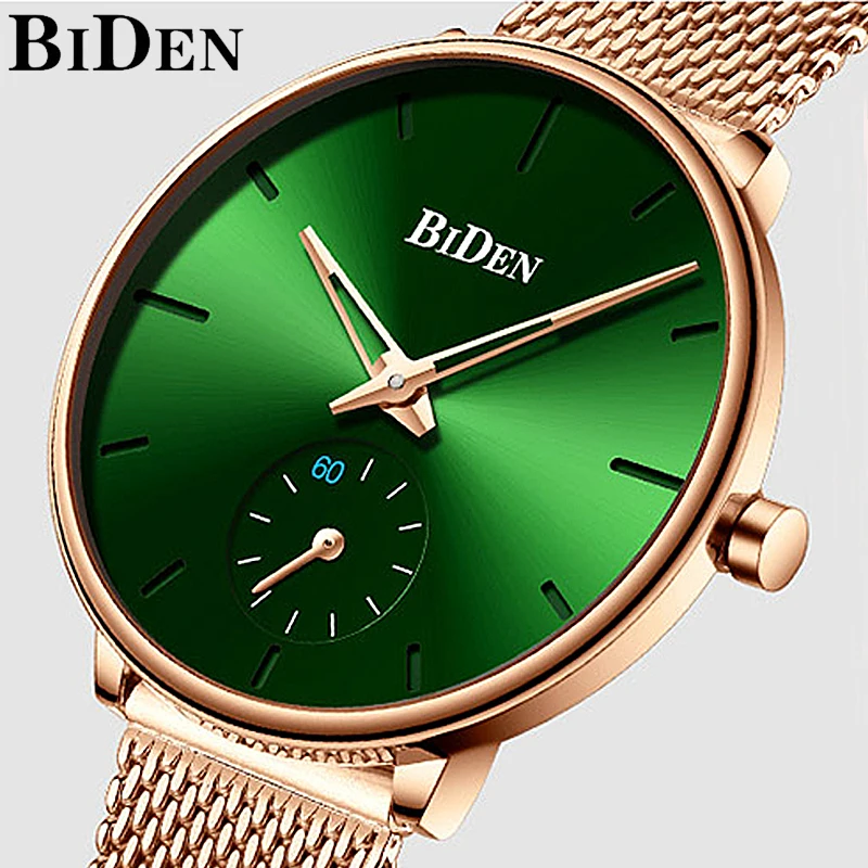 

BIDEN Top Brand New Fashion Quartz Watches Women Men Casual Stainless Steel Mesh Strap Ultra Tin Wrist Watch Male Clock